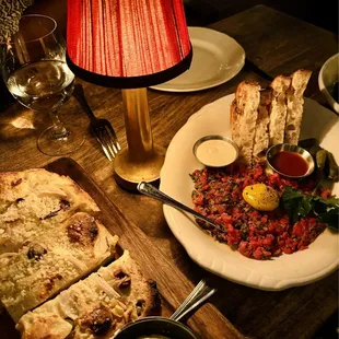 Beef tartar, focaccia bread