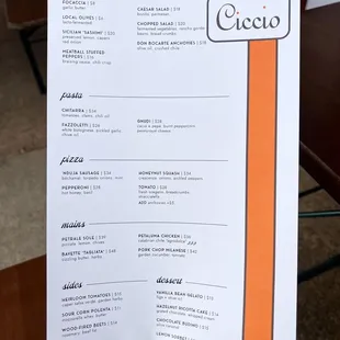 Menu, October 2023