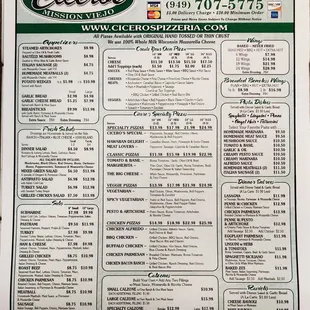 MENU - Jan. 2021 (most current info.)