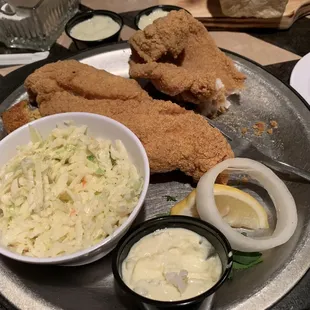 Fried catfish plate with coleslaw