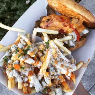 $6 Blue cheese fries and $9 tri tip sandwich