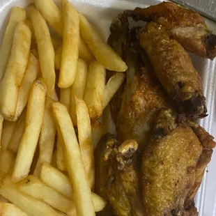chicken wings and french fries