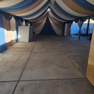 Canopy 20x40 feet long With Ivory dusty blue mocha Draping