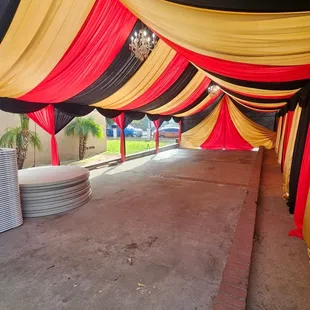 Canopy 20x40 feet long  With Gold red black draping