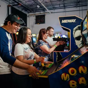 a group of people playing a video game
