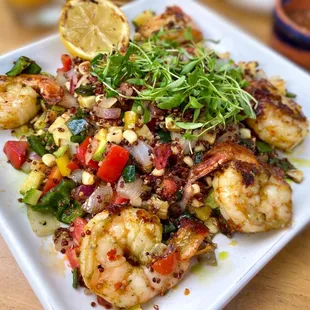CAMARONES ASADO - jumbo prawns cooked to perfection, tender, succulent and delicious. The sautéed minced veggies were too good (08/2023)
