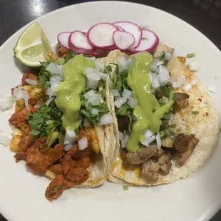 Street tacos (al pastor left, grilled chicken right)