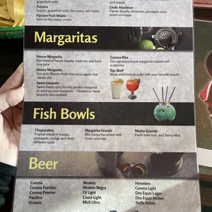 Part of the drink menu