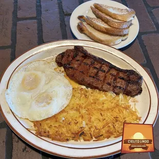 Steak and eggs with smash browns