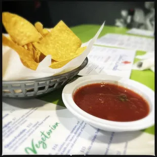 Salsa had some onions and cilantro in it this time around. :)