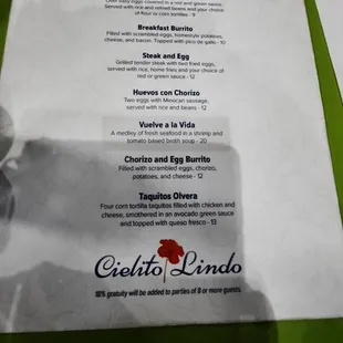 menu