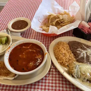 Menudo served everyday! With Bread!! Chile relleno was perfect with no sauce.
