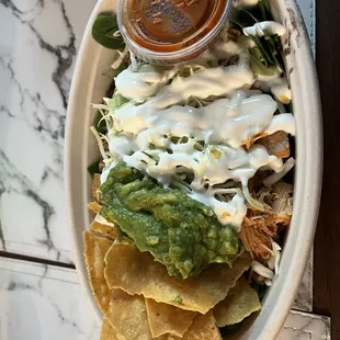 Burrito bowl with chicken for $12.something. Good portion!