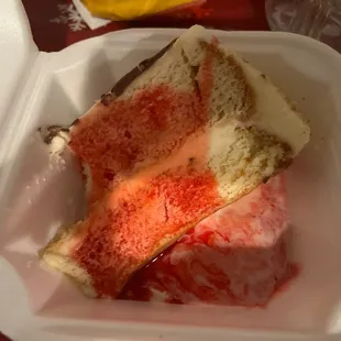 Tres leches cake supposedly disgusting looks like someone took a bit out of it they don&apos;t check the order it&apos;s not like they busy