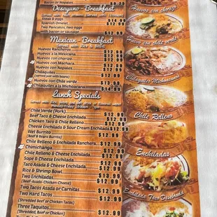 Breakfast and lunch menu