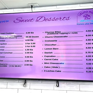 Pastries menu