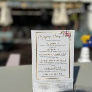 Happy hour menu