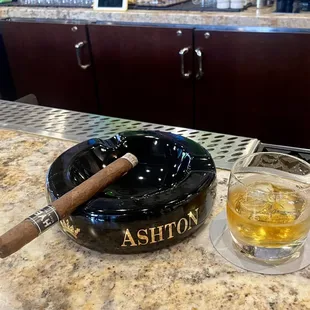 At the bar.
