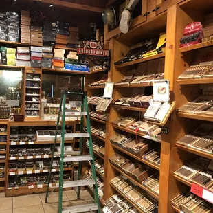 shelves of cigars in a cigar shop