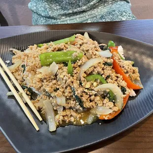 Pad Ka-Prow over rice