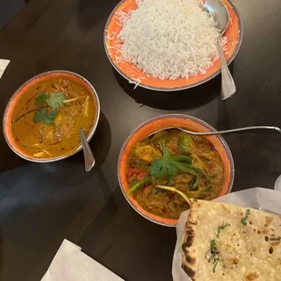 Curry Chicken, Rice and Roti (can't see the roti in the basket but it's there)