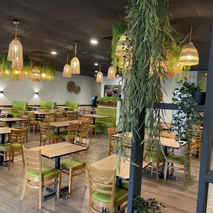 tables and chairs in a restaurant
