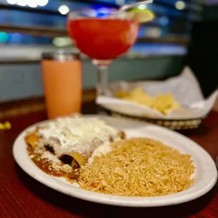 Strawberry margarita and Pobkano enchiladas