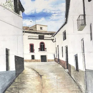 a painting of a street scene