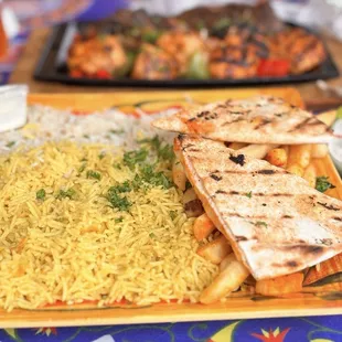 Rice, cheese naan and the best French fries