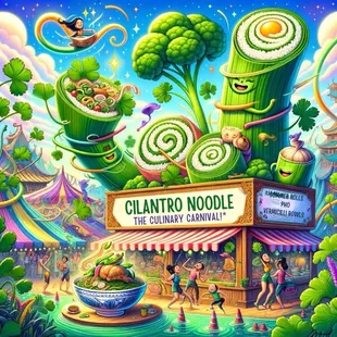 Here's a whimsical illustration inspired by the magical dining experience at Cilantro Noodle!