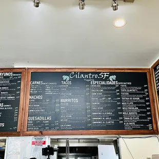 a menu on the wall