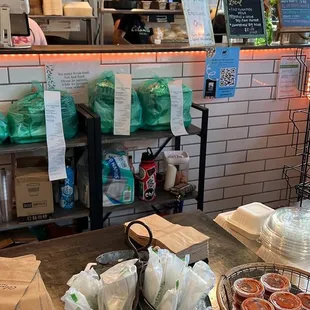 the counter of a restaurant