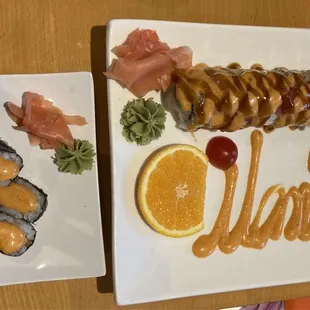 Spicy Salmon Roll and Cilantro Special Roll