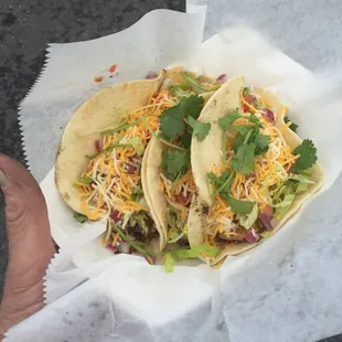 Steak, chicken, pork tacos