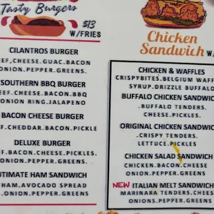 a menu for a fast food restaurant