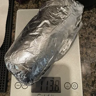 This chicken burrito weighed 1lb 13.8oz for under $10.00