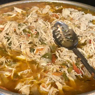 a pot of chicken soup