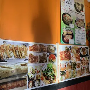 Other menu items on the wall