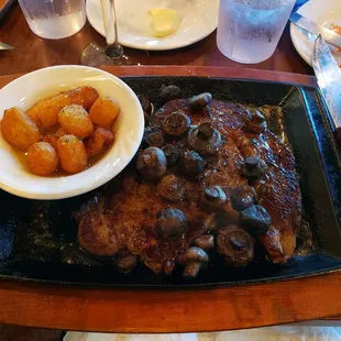 Ribeye with mushrooms and Italian potatoes