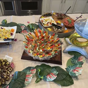 Deviled eggs, stuffed dates and veggies