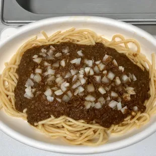 Cincinnati Chili Company 4-way chili before the cheese.