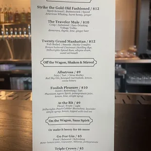 Cocktail list