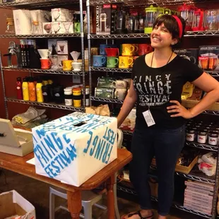The beautiful and upbeat Leyla working the door for Papa Squat's Store of Sorts at The Coffee Emporium. Fringe 2014.