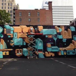 The North Wall mural is almost complete. Cincinnati Fringe Festival 2014.