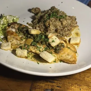 Pan fried fish &amp; oyster dressing