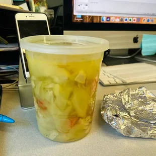 a cup of pickled vegetables