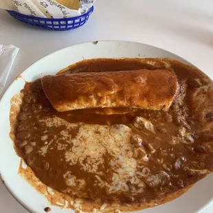 Lunch special . Beef burrito with double beans/no rice