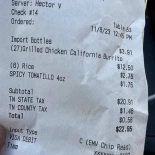 Charged for a &quot;side of rice&quot; when I asked for it to be a substitute to the grilled veggies.