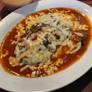 Chile Relleno (cheese with red sauce)