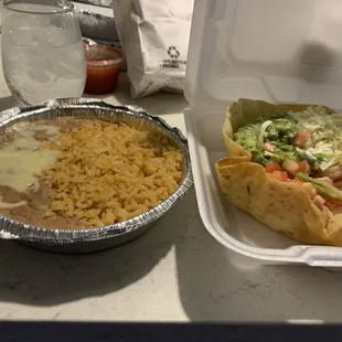 Beans and rice and shrimp taco salad